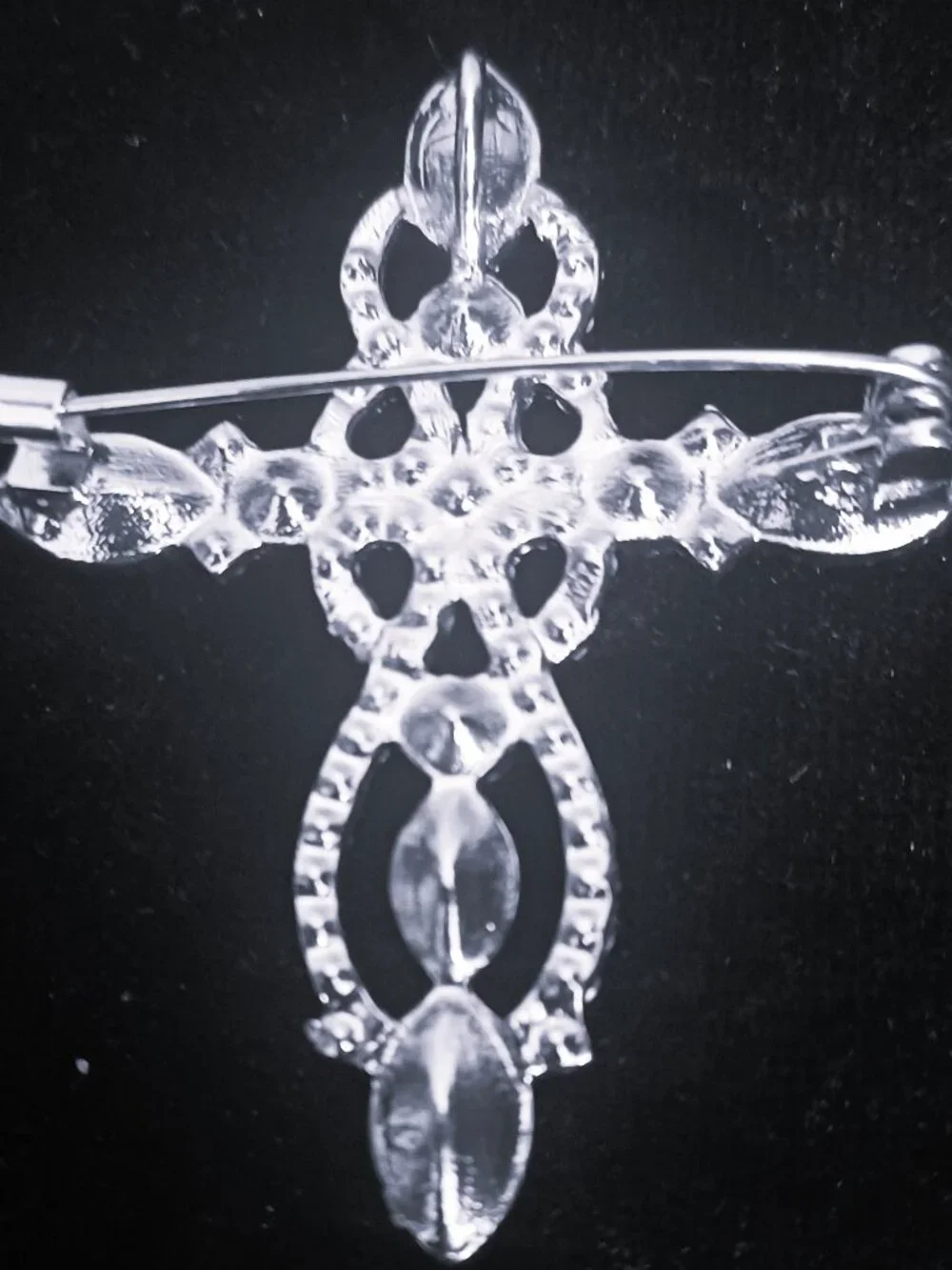 Rhinestone Cross Silver Tone Brooch